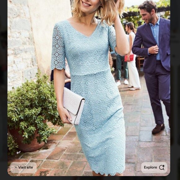 Boden Dresses & Skirts - BODEN Carin Crochet Overlay Sheath Dress | US Size 10 | Midi Dress Light Blue
